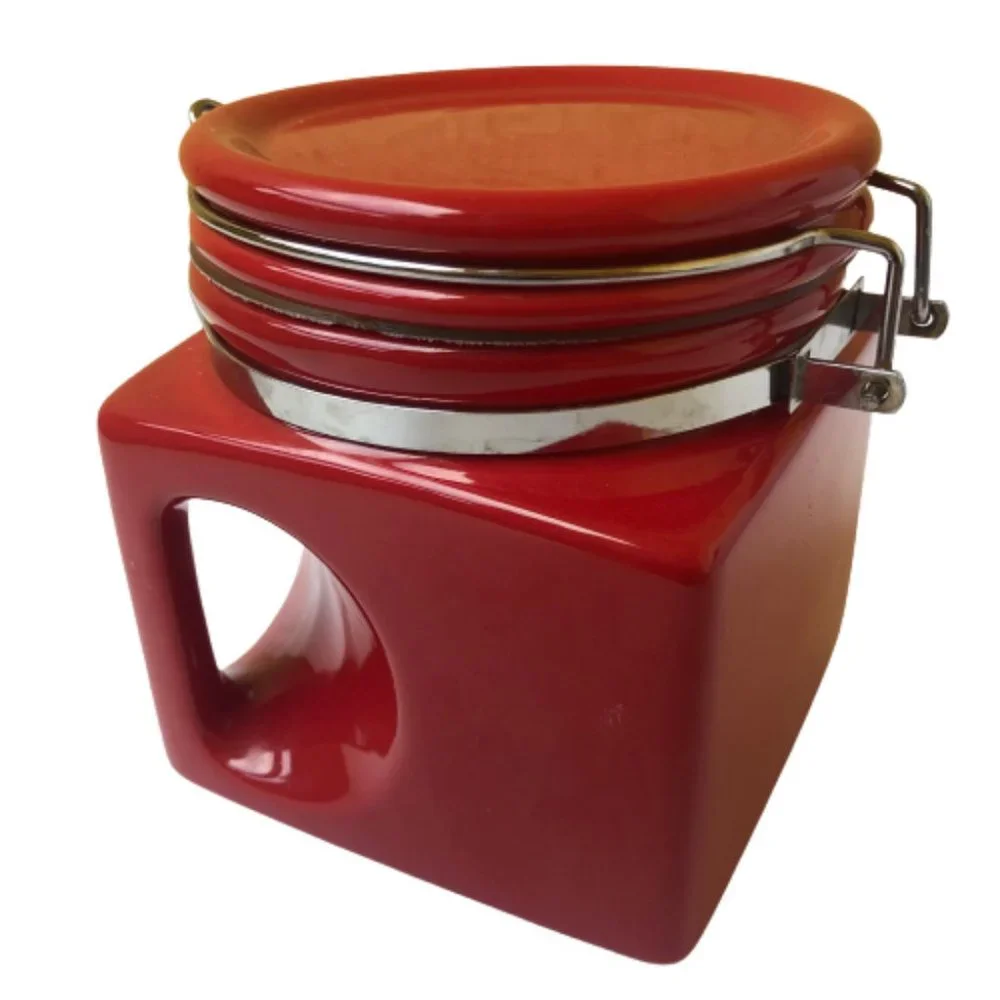 OGGI Red Ceramic Coffee Square Canister Handle & Spoon